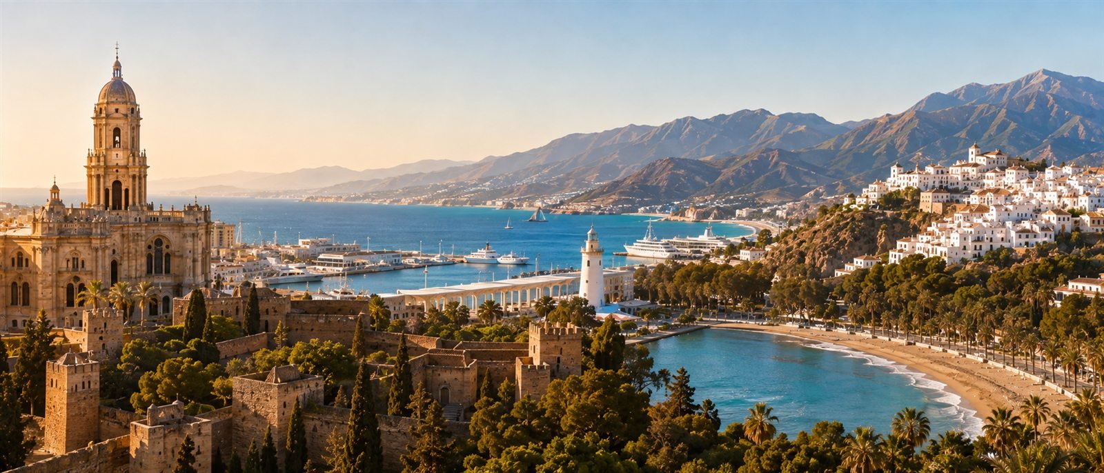 Vista panorámica de Málaga, su litoral y las sierras de la provincia
